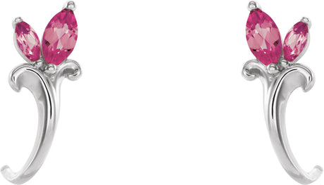 Platinum Marquise Natural Pink Tourmaline Floral J-Hoop Earrings - view 2