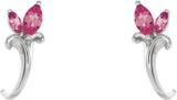 14K Gold Marquise Natural Pink Tourmaline Floral J-Hoop Earrings - White Gold - view 2