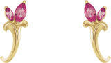 14K Gold Marquise Natural Pink Tourmaline Floral J-Hoop Earrings - Yellow Gold - view 2