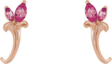 14K Gold Marquise Natural Pink Tourmaline Floral J-Hoop Earrings - Rose Gold - view 2