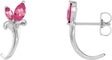 Platinum Marquise Natural Pink Tourmaline Floral J-Hoop Earrings
