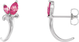Platinum Marquise Natural Pink Tourmaline Floral J-Hoop Earrings