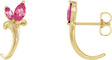 14K Gold Marquise Natural Pink Tourmaline Floral J-Hoop Earrings - Yellow Gold