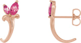 14K Gold Marquise Natural Pink Tourmaline Floral J-Hoop Earrings - Rose Gold