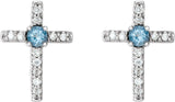 Platinum Round Natural Aquamarine Accented Cross Earrings – 1.5-2mm Stones - view 4
