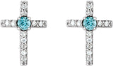 Platinum Round Natural Blue Zircon Accented Cross Earrings – 1.5-2mm Stones - view 4