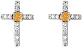 Platinum Round Natural Citrine Accented Cross Earrings – 1.5-2mm Stones - view 4