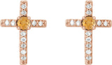 14K Gold Round Natural Citrine Accented Cross Earrings – 1.5-2mm Stones - Rose Gold - view 4