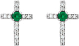 14K Gold Round Lab-Grown Emerald Accented Cross Earrings – 1.5-2mm Stones - White Gold - view 4