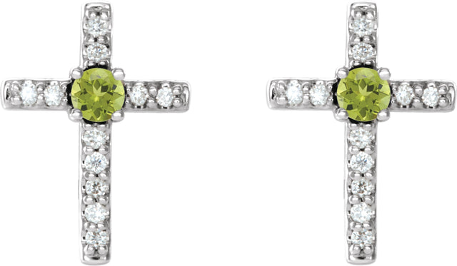 14K Gold Round Natural Peridot Accented Cross Earrings – 1.5-2mm Stones - White Gold - view 4
