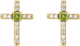 14K Gold Round Natural Peridot Accented Cross Earrings – 1.5-2mm Stones - Yellow Gold - view 4