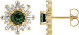 14K Gold Round Natural Green Tourmaline & Natural Diamond Halo-Style Star Earrings – 5mm Stones - Yellow Gold