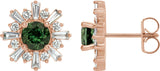 14K Gold Round Natural Green Tourmaline & Natural Diamond Halo-Style Star Earrings – 5mm Stones - Rose Gold