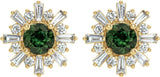 14K Gold Round Natural Green Tourmaline & Natural Diamond Halo-Style Star Earrings – 5mm Stones - Yellow Gold - view 2