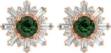 14K Gold Round Natural Green Tourmaline & Natural Diamond Halo-Style Star Earrings – 5mm Stones - Rose Gold - view 2