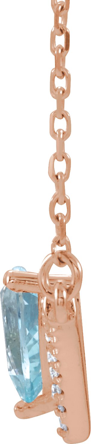 14K Gold Pear Natural Aquamarine Accented V Necklace - Rose Gold - view 5