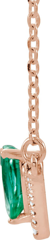14K Gold Pear Lab-Grown Emerald Accented V Necklace - Rose Gold - view 5