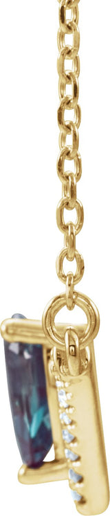 14K Gold Pear Lab-Grown Alexandrite Accented V Necklace - Yellow Gold - view 4
