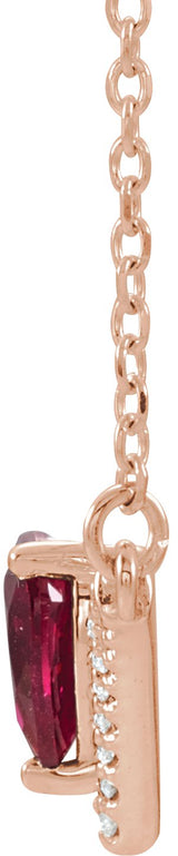 14K Gold Pear Natural Ruby Accented V Necklace - Rose Gold - view 5