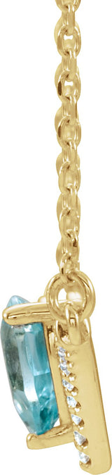 14K Gold Pear Natural Blue Zircon Accented V Necklace - Yellow Gold - view 5