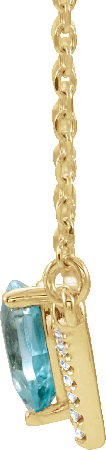 14K Gold Pear Natural Blue Zircon Accented V Necklace - Yellow Gold - view 5