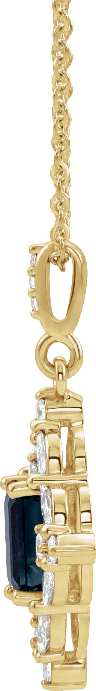 14K Gold Emerald Natural Blue Sapphire & Natural Diamond Halo-Style Necklace or Pendant - Yellow Gold - view 2