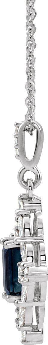 Platinum Emerald Natural Blue Sapphire & Natural Diamond Halo-Style Necklace or Pendant - view 2