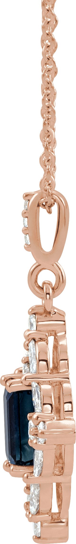14K Gold Emerald Natural Blue Sapphire & Natural Diamond Halo-Style Necklace or Pendant - Rose Gold - view 2