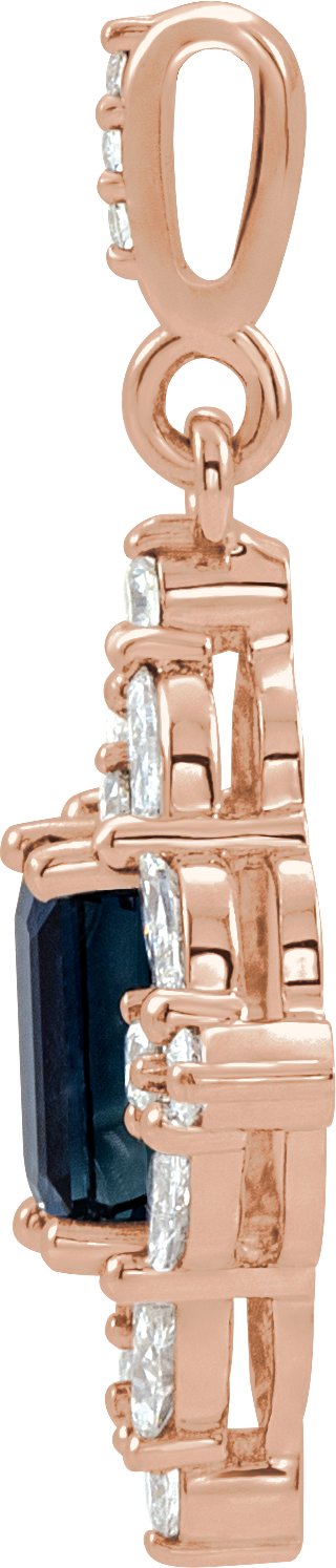 14K Gold Emerald Natural Blue Sapphire & Natural Diamond Halo-Style Necklace or Pendant - Rose Gold - view 2