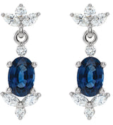 Platinum Oval Lab-Grown Blue Sapphire & Natural Diamond Accented Earrings - view 2