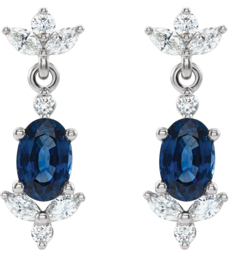 Platinum Oval Natural Blue Sapphire & Natural Diamond Accented Earrings - view 2