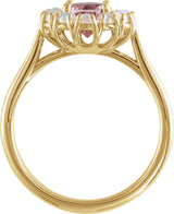 14K Gold Round Natural Pink Morganite & Natural Ethiopian Opal Halo-Style Ring - Yellow Gold - view 2