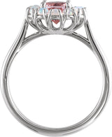 Platinum Round Natural Pink Morganite & Natural Ethiopian Opal Halo-Style Ring - view 2