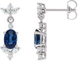 Platinum Oval Lab-Grown Blue Sapphire & Natural Diamond Accented Earrings