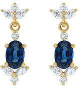 14K Gold Oval Lab-Grown Blue Sapphire & Natural Diamond Accented Earrings II - Yellow Gold - view 2