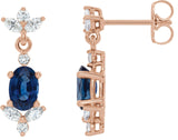 14K Gold Oval Lab-Grown Blue Sapphire & Natural Diamond Accented Earrings II - Rose Gold