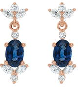 14K Gold Oval Lab-Grown Blue Sapphire & Natural Diamond Accented Earrings II - Rose Gold - view 2