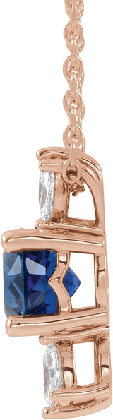 14K Gold Round Lab-Grown Blue Sapphire & Natural Diamond Accented Necklace or Pendant – 1/5 CTW - Rose Gold - view 2