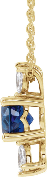 14K Gold Round Lab-Grown Blue Sapphire & Natural Diamond Accented Necklace or Pendant – 1/5 CTW - Yellow Gold - view 2