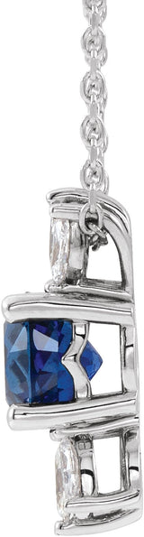 14K Gold Round Lab-Grown Blue Sapphire & Natural Diamond Accented Necklace or Pendant – 1/5 CTW - White Gold - view 2