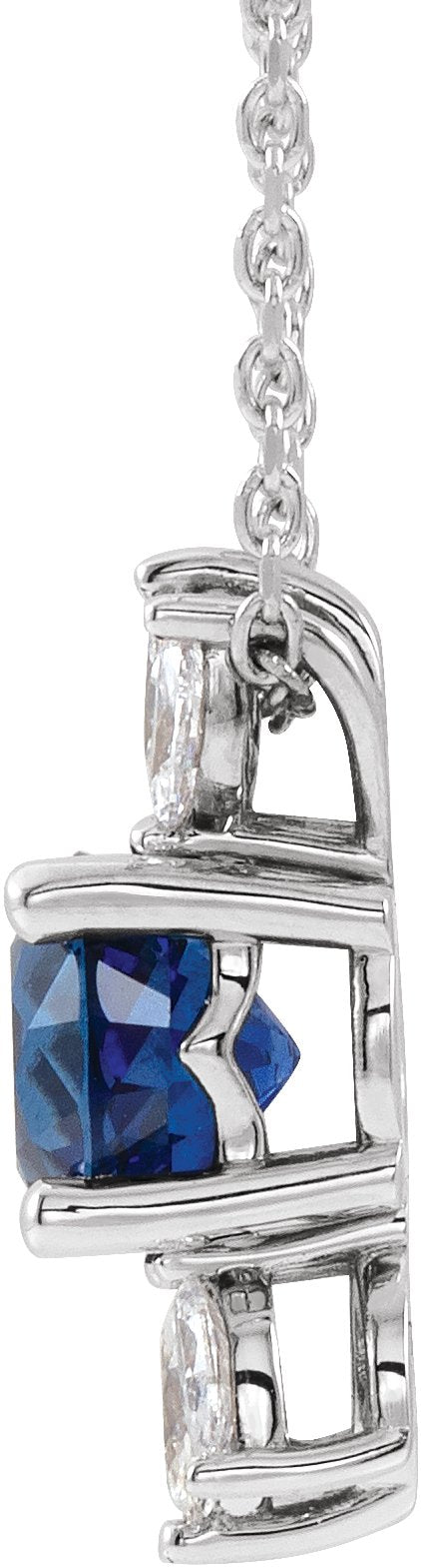 Platinum Round Lab-Grown Blue Sapphire & Natural Diamond Accented Necklace or Pendant – 1/5 CTW - view 2