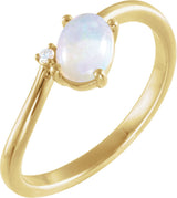 14K Gold Oval Natural Ethiopian Opal & Natural Diamond Accented Bypass Ring - Yellow Gold