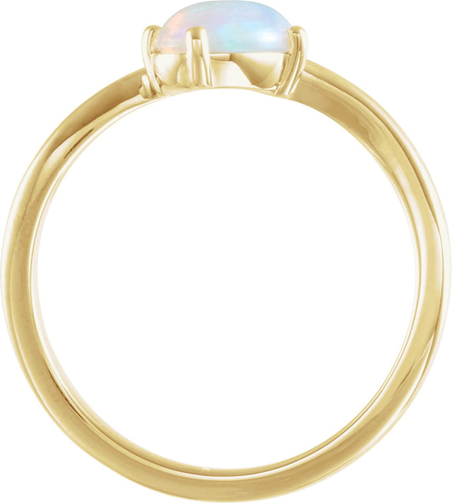 14K Gold Oval Natural Ethiopian Opal & Natural Diamond Accented Bypass Ring - Yellow Gold - view 2