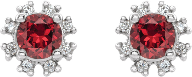 14K Gold Lab-Grown Ruby Round 4-Prong Halo-Style Earrings - White Gold - view 4