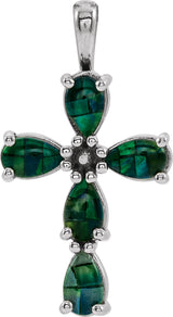 14K Gold Pear Lab-Grown Mosaic Opal Beaded Cross Necklace or Pendant - White Gold