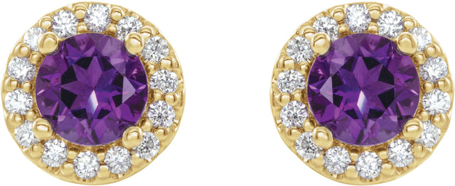 14K Gold Natural Amethyst Round 4-Prong Halo-Style Earrings – 3-8mm Stones - Yellow Gold - view 6