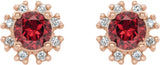 14K Gold Natural Ruby Round 4-Prong Halo-Style Earrings - Rose Gold - view 4