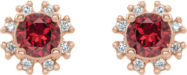 14K Gold Natural Ruby Round 4-Prong Halo-Style Earrings - Rose Gold - view 4