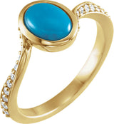 14K Gold Oval Natural Turquoise & Natural Diamond Accented Bypass Ring - Yellow Gold