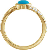 14K Gold Oval Natural Turquoise & Natural Diamond Accented Bypass Ring - Yellow Gold - view 2